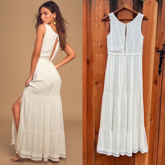 White Bohemian Floral Embroidered Gauzy Maxi Dress 🌿 - Picture 4 of 15